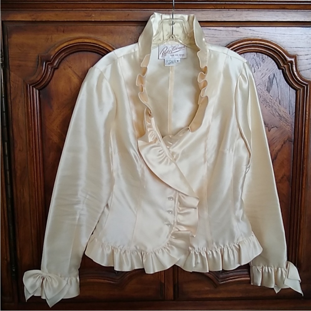 Rickie Freeman Teri Jon Nites Ivory Silk Jacket, 8
